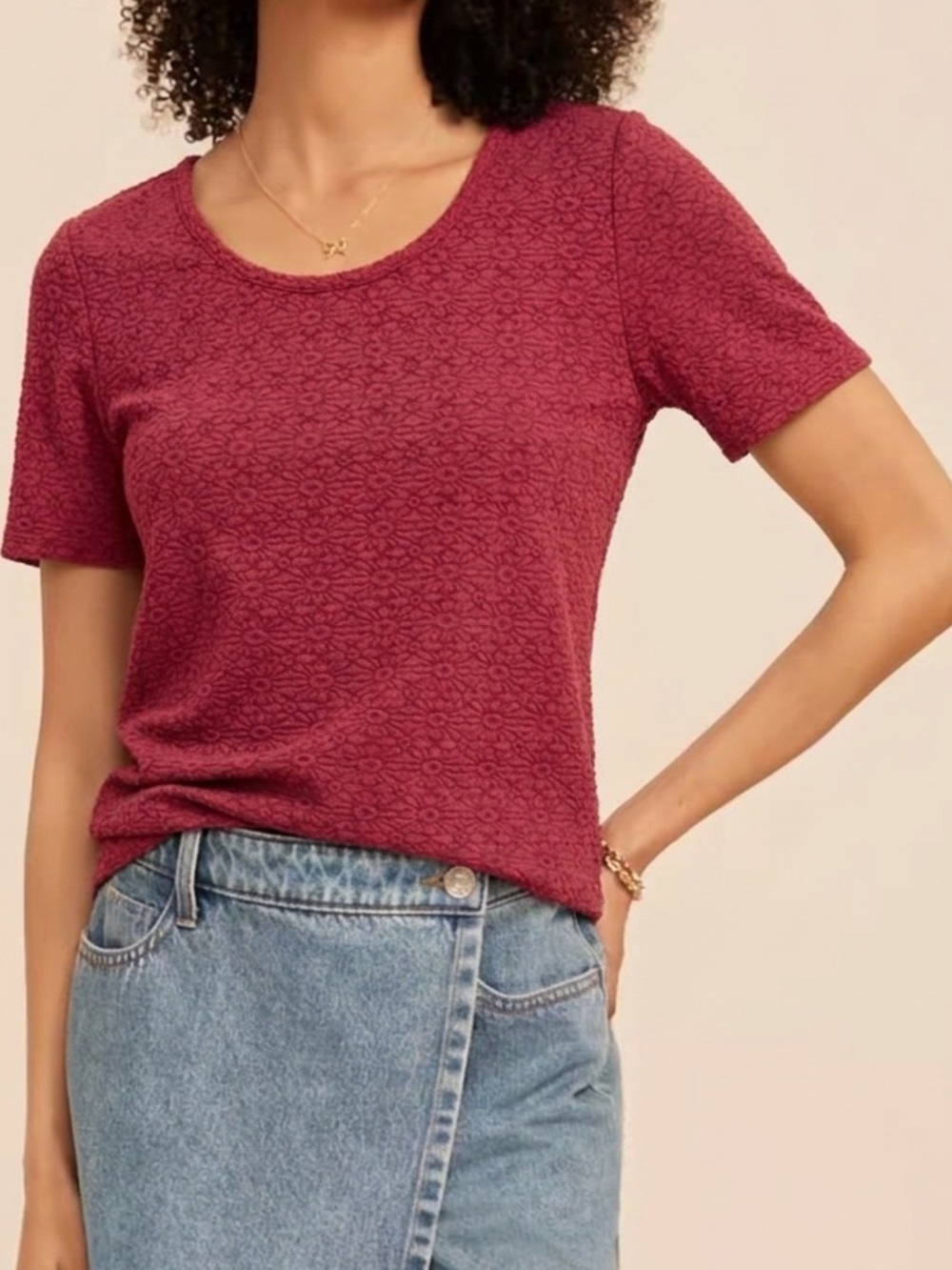 Maurices 24/7 Floral Jacquard Short Sleeve Tee – Size XXL NWT